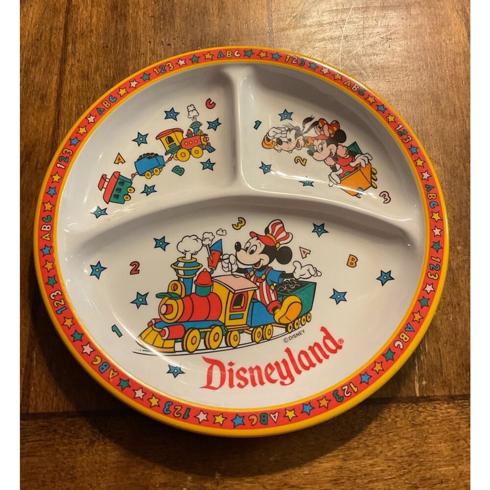 VTG Kibouki Disneyland Plate Mickey Mouse Goofy Railroad Train Graphic‎